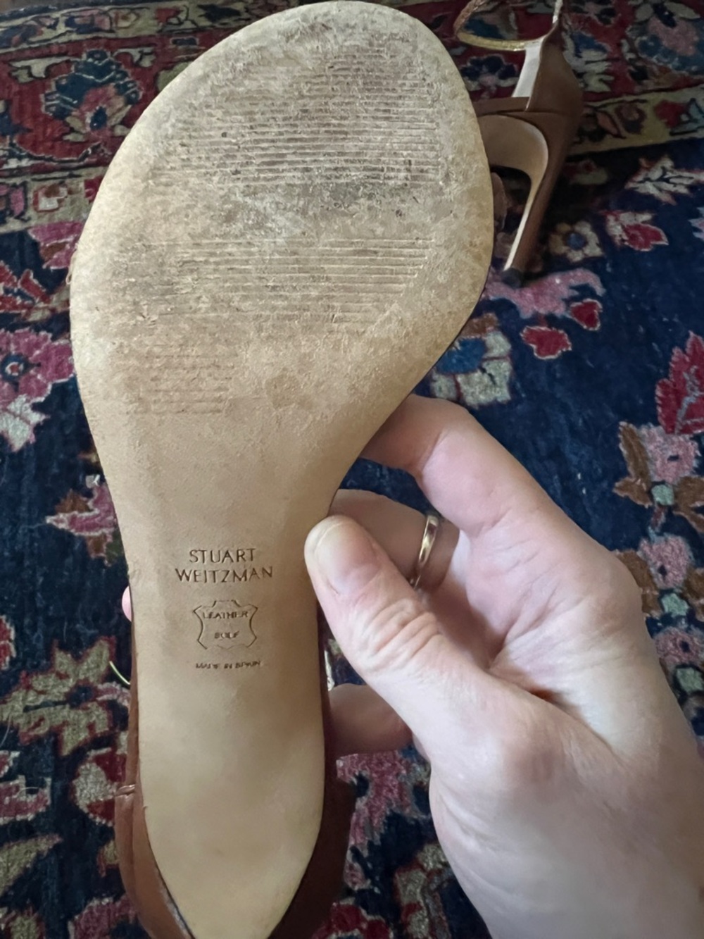 Stuart Weitzman Barebraid Ankle-Strap Heels in Cognac - Picture 7 of 10